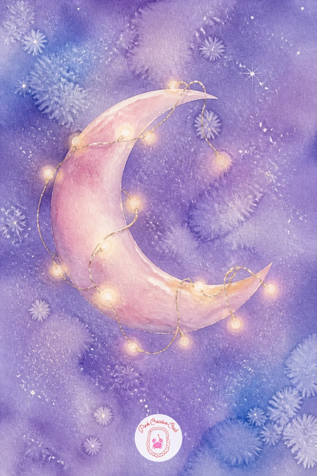Crescent Moon Tangled in Fairy Lights — Trade the open sky for something cozier with a crescent moon tangled in fairy lights, a playful scene for anyone who