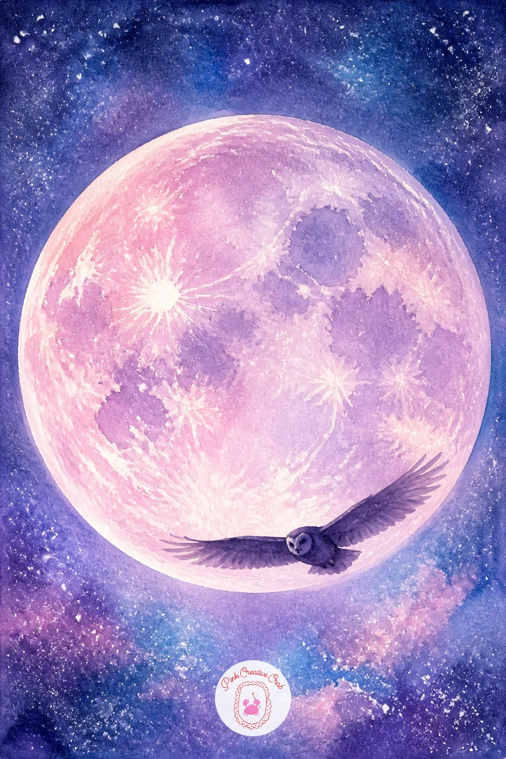 Owl Flying Across a Giant Moon — From a warm field scene, move to something more graphic with an owl flying across a giant moon, a classic celestial silhouette
