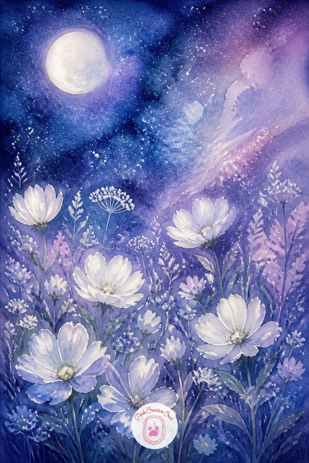 Moon Garden With White Flowers — Bring the moon down to earth with a moon garden with white flowers, a gentler scene built mostly from negative space. Moon