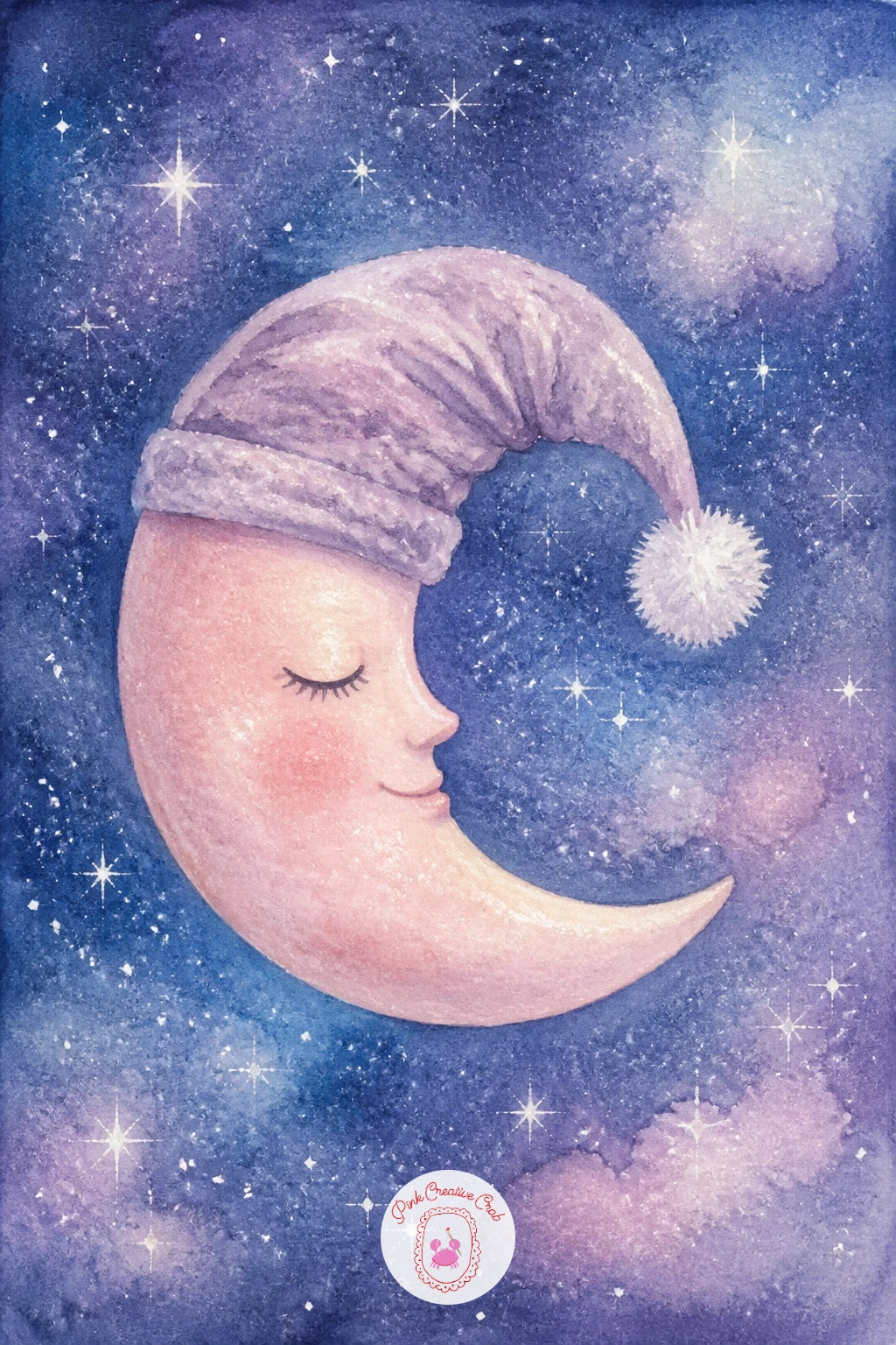 Crescent Moon Wearing a Sleeping Cap — Add some personality with a crescent moon wearing a sleeping cap, a playful character piece that works well as a quick