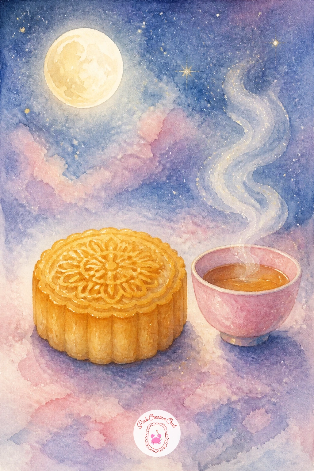 Moon Cake With a Cup of Tea — Take a cozy still-life break with a moon cake with a cup of tea, a quiet celebration scene that works beautifully as a ten-minute
