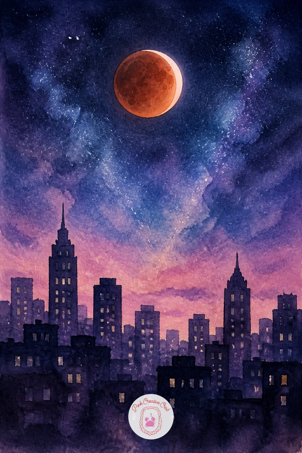 Lunar Eclipse Over a City — Step into drama with a lunar eclipse over a city, where the light source quite literally dims and shifts the whole mood. Moon