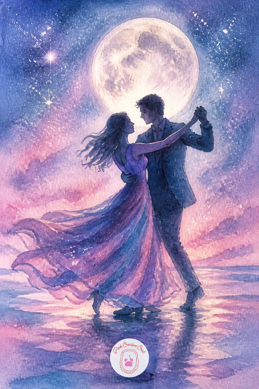 Couple Dancing Under a Full Moon — Close the collection with a couple dancing under a full moon, a romantic scene that ties the whole celestial theme together