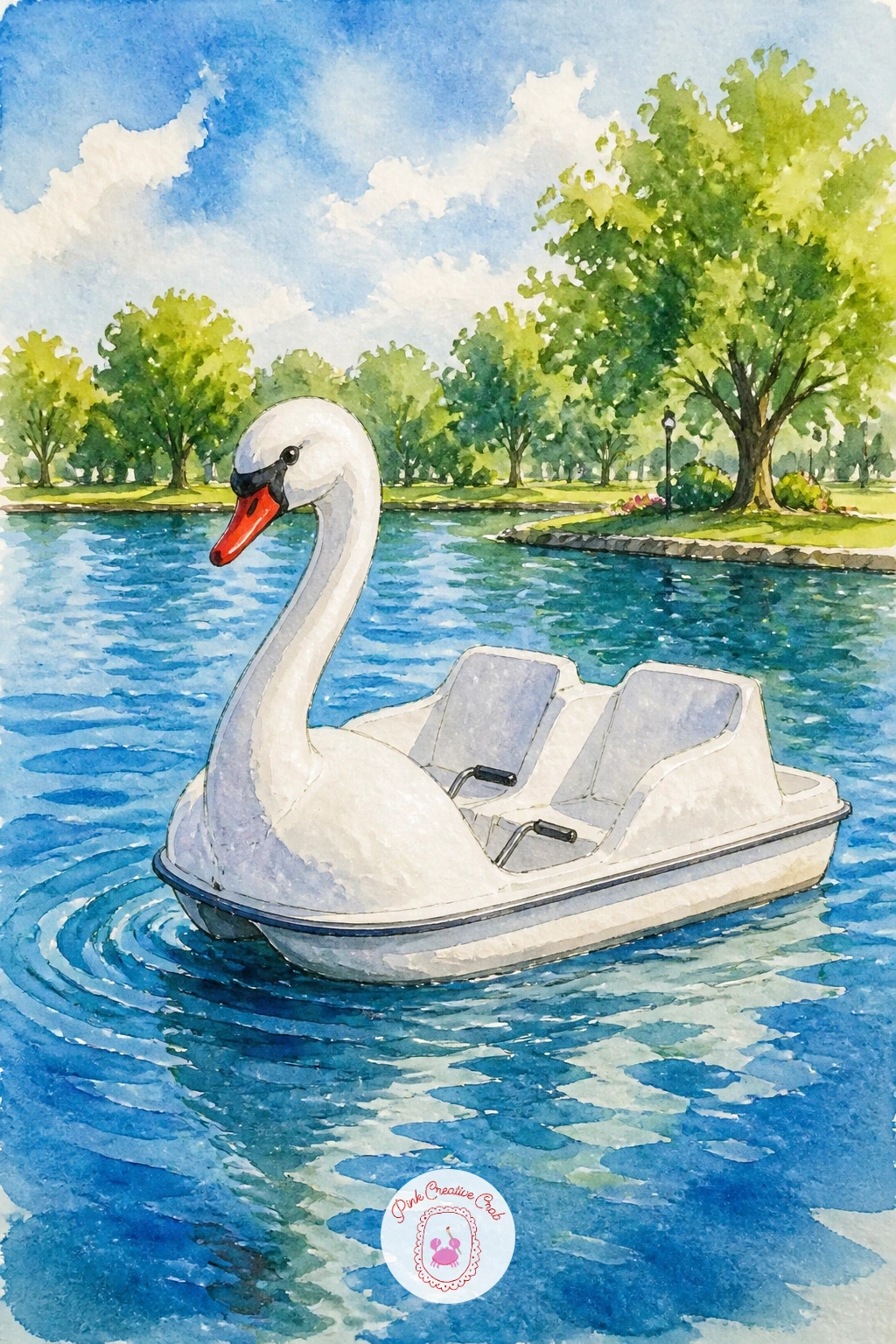 Pedal Boat Shaped Like A Swan — This one is pure playful charm, perfect for a lighter afternoon at the easel. Watercolor boat