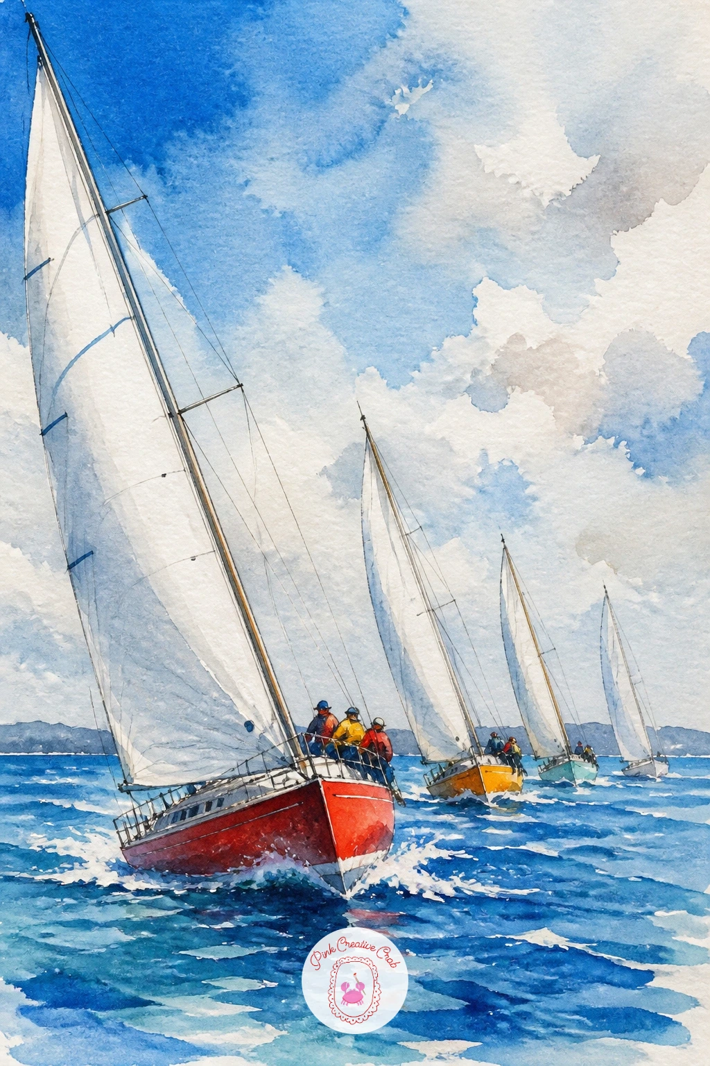 Sailboat Race — Movement and multiples make this scene feel alive, so think in groups of three or four small sailboats rather than one. Watercolor boat