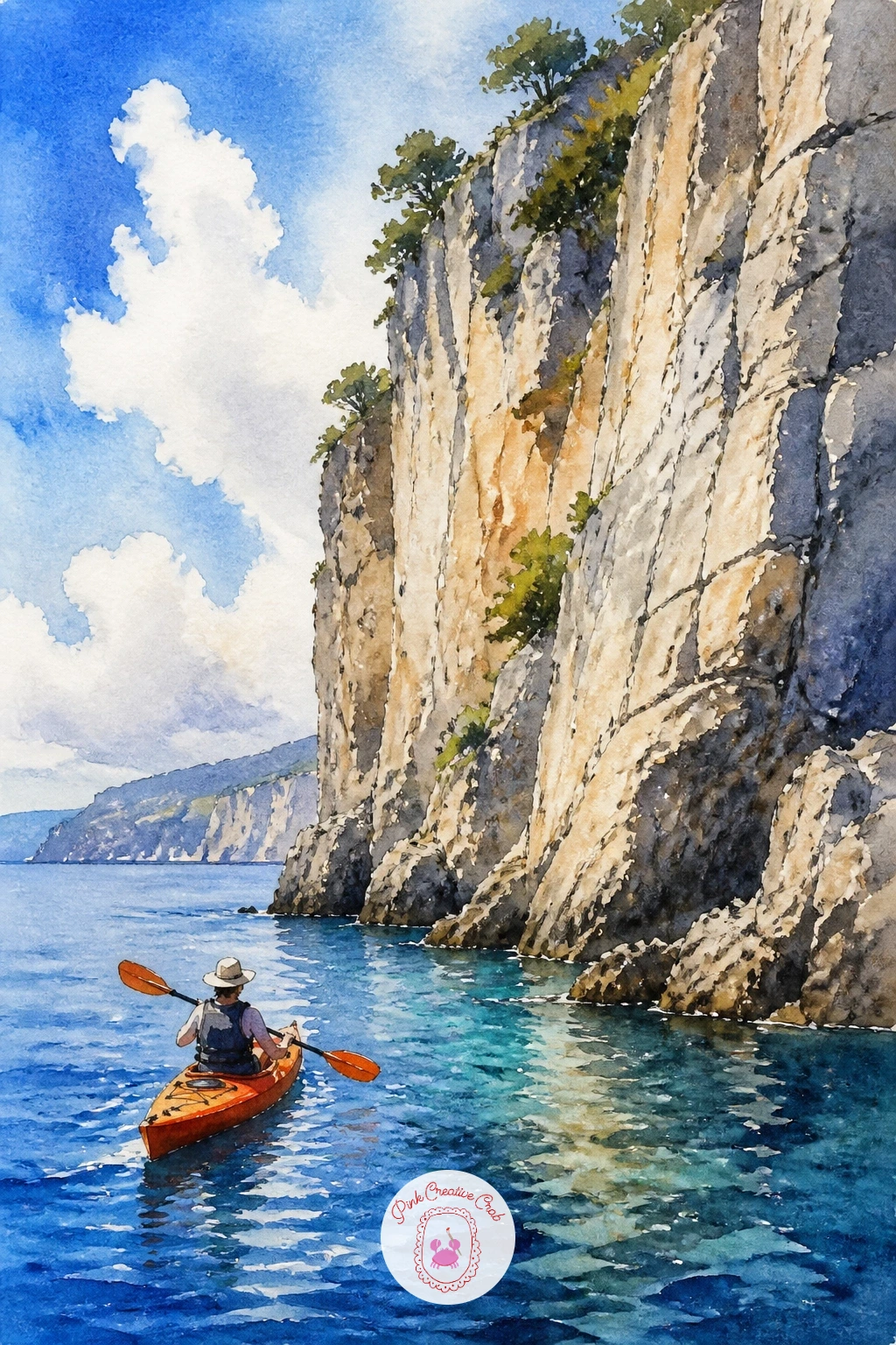 Kayak By A Cliff — Let the cliff set the scale for this one before you paint a single stroke. Watercolor boat