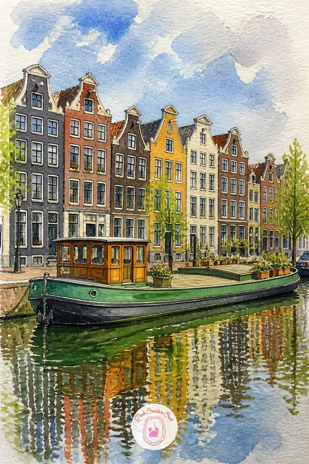 Dutch Canal Barge — Sturdy and low in the water is the look to aim for here. Watercolor boat