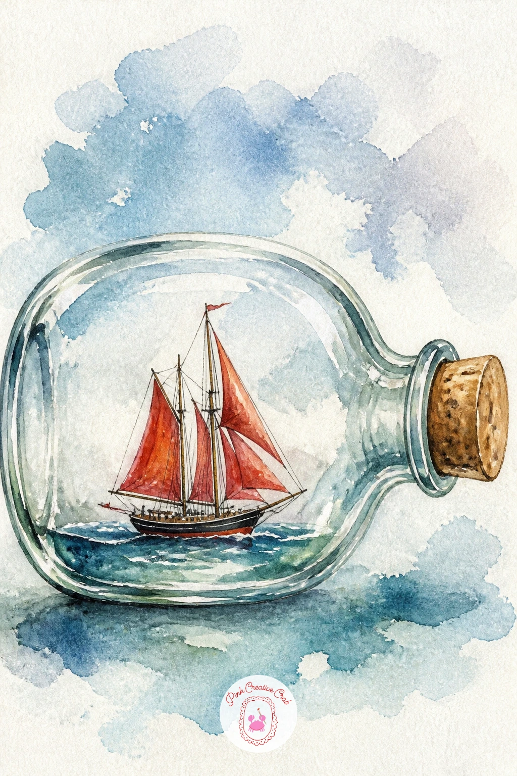 Boat In A Bottle — This one is a fun change of pace, a tiny detailed painting rather than a loose scene. Watercolor boat
