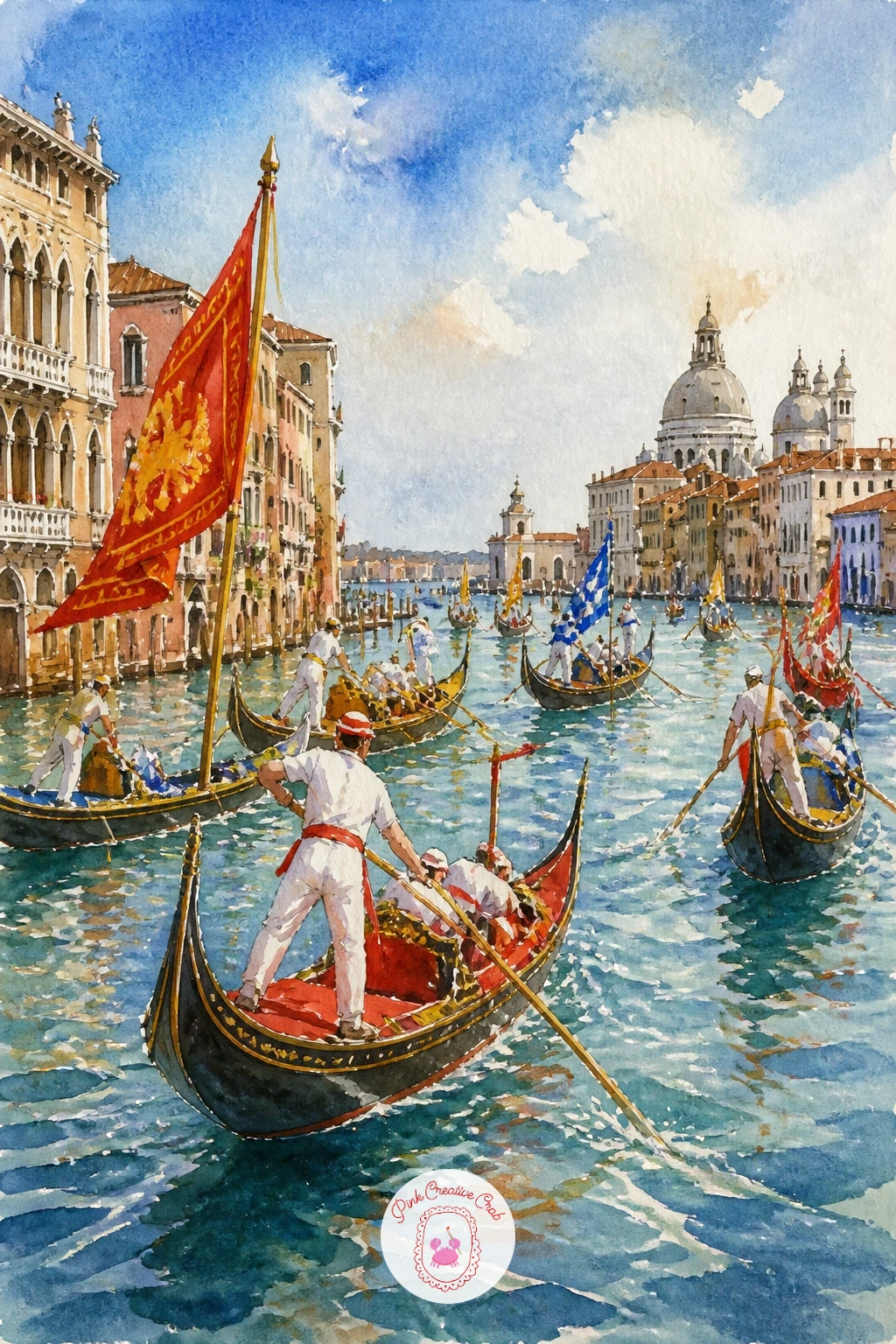 Venice Regatta — Pull together everything you've practiced so far into one busy, festive scene. Watercolor boat