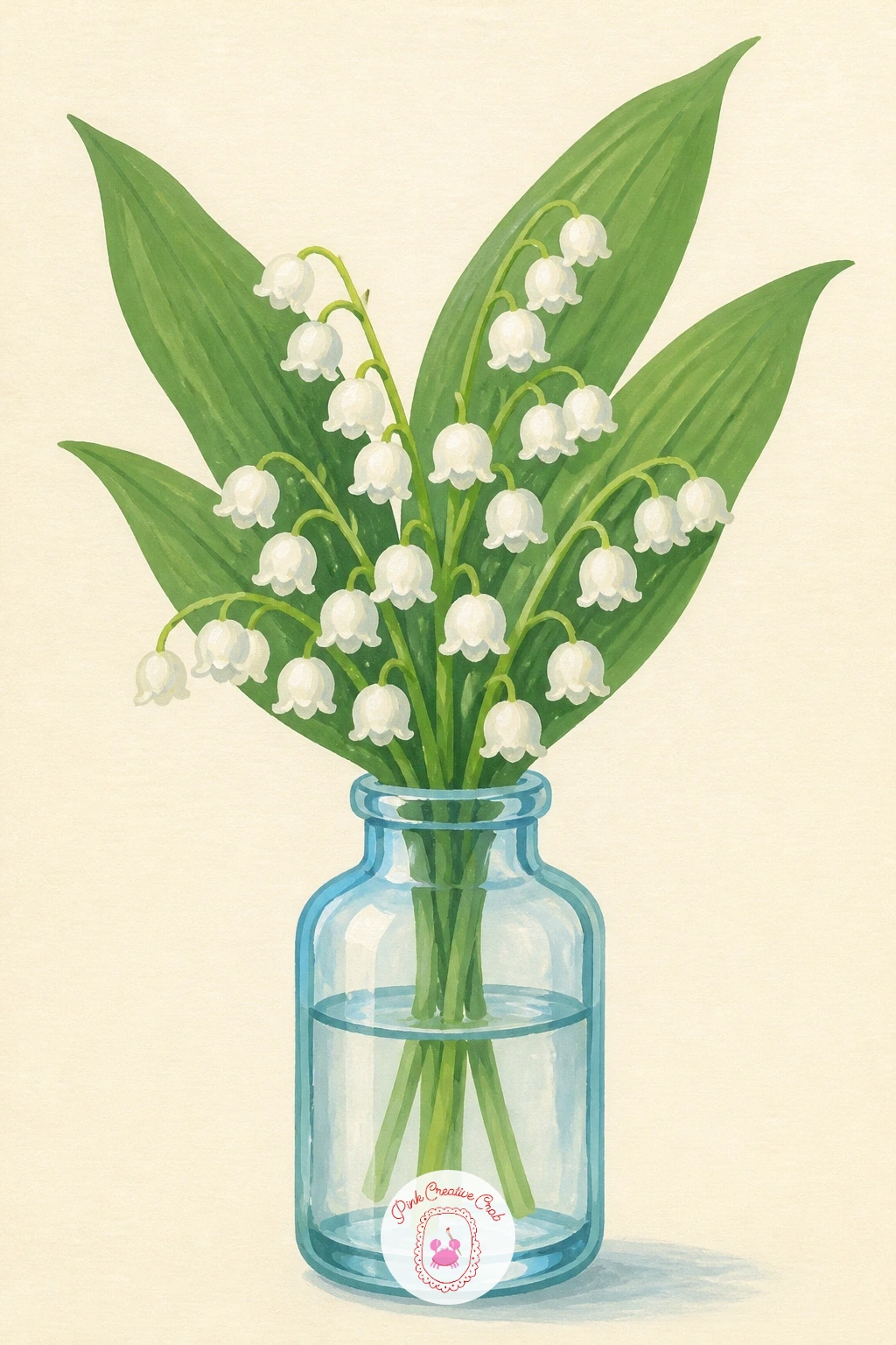 Lily of the Valley in a Glass Bottle — Start the whole set with the flower itself: a small posy of lily of the valley gathered into a tiny glass bottle. Lily
