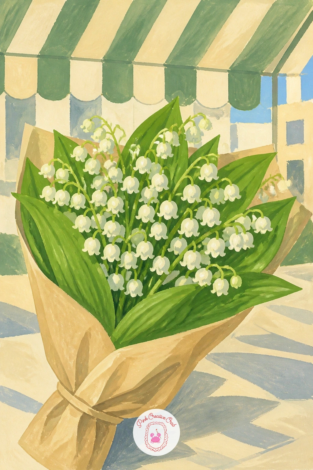 May Day Bunch at a French Market — Set the flowers in a scene with a little story: a May Day bunch of lily of the valley wrapped in paper at a French market