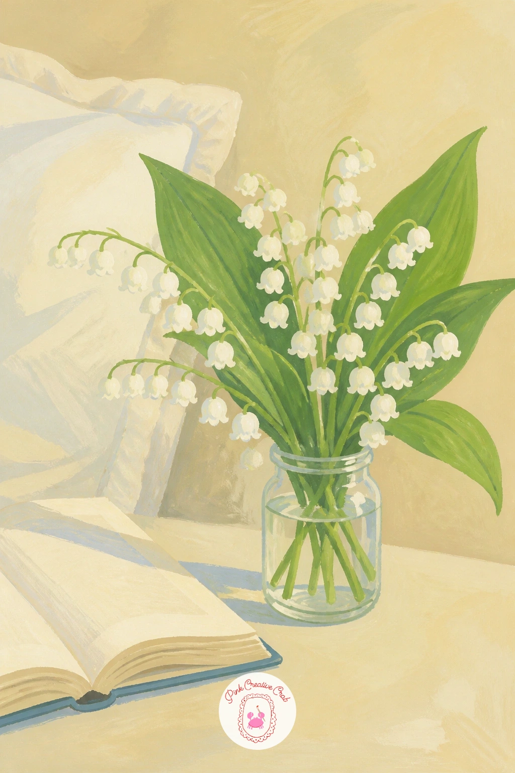 Lily of the Valley on a Bedside Table — Bring the flowers indoors for a quiet still life: a small jar of lily of the valley sitting on a bedside table beside