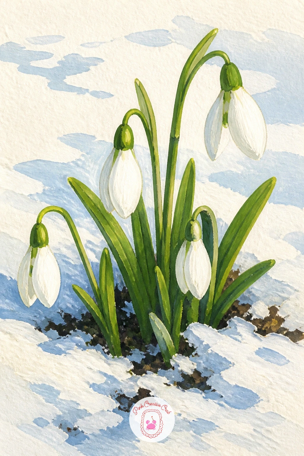 Snowdrops Pushing Through Melting Snow — Step into the wider world of small white spring flowers with snowdrops, pushing up through a patch of melting snow.