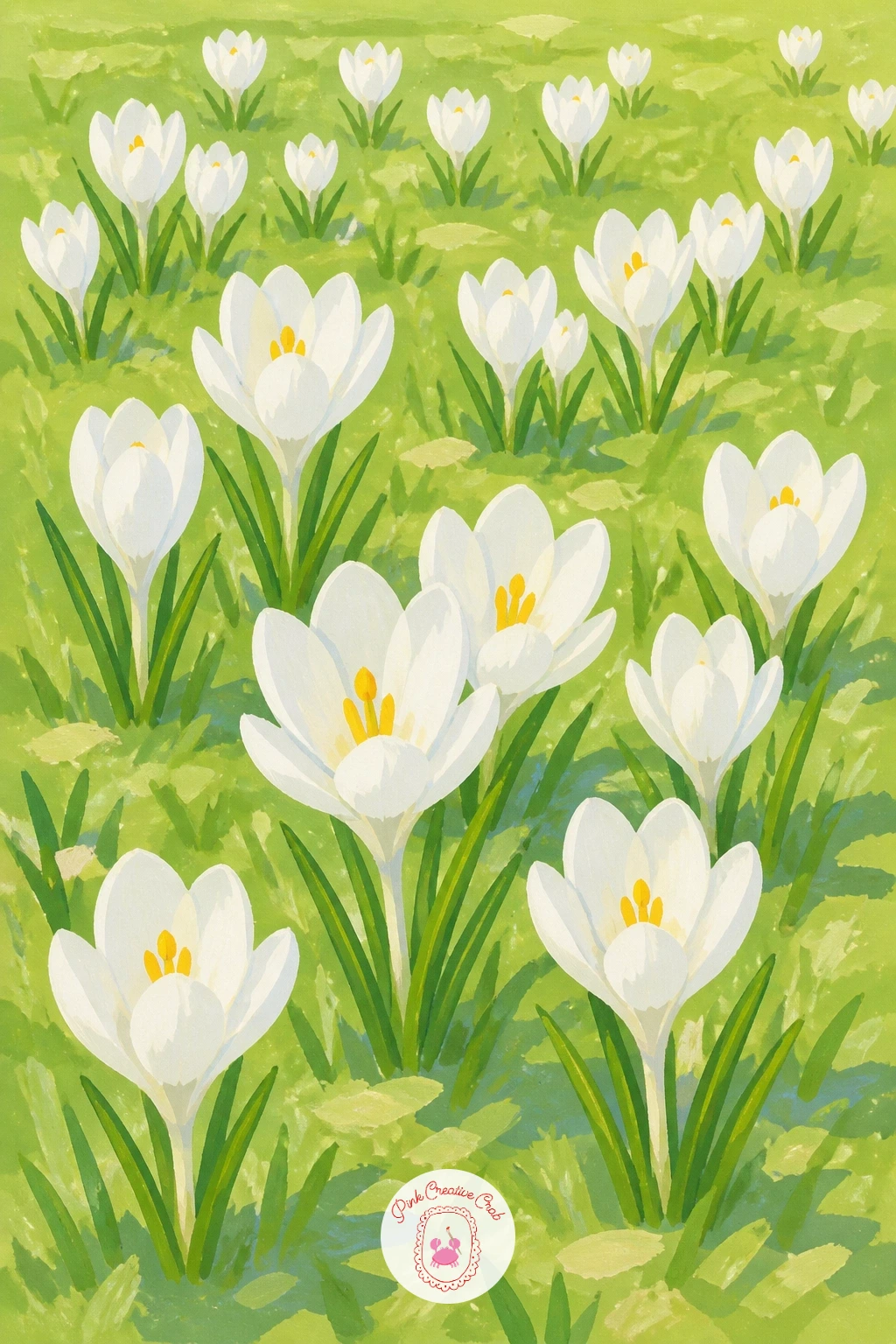 White Crocus on a Lawn — Keep the early spring feeling going with a scatter of white crocus across a patch of lawn. Lily of the valley painting