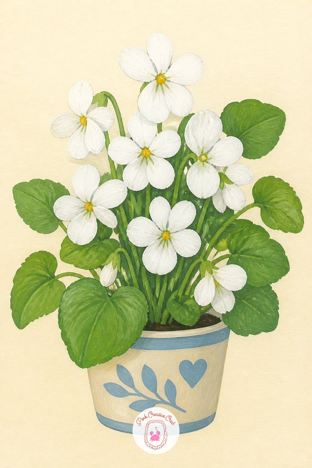 White Violets in a Little Pot — Scale back down for something quick and sweet: white violets in a little pot, simple enough for a short sitting. Lily of the