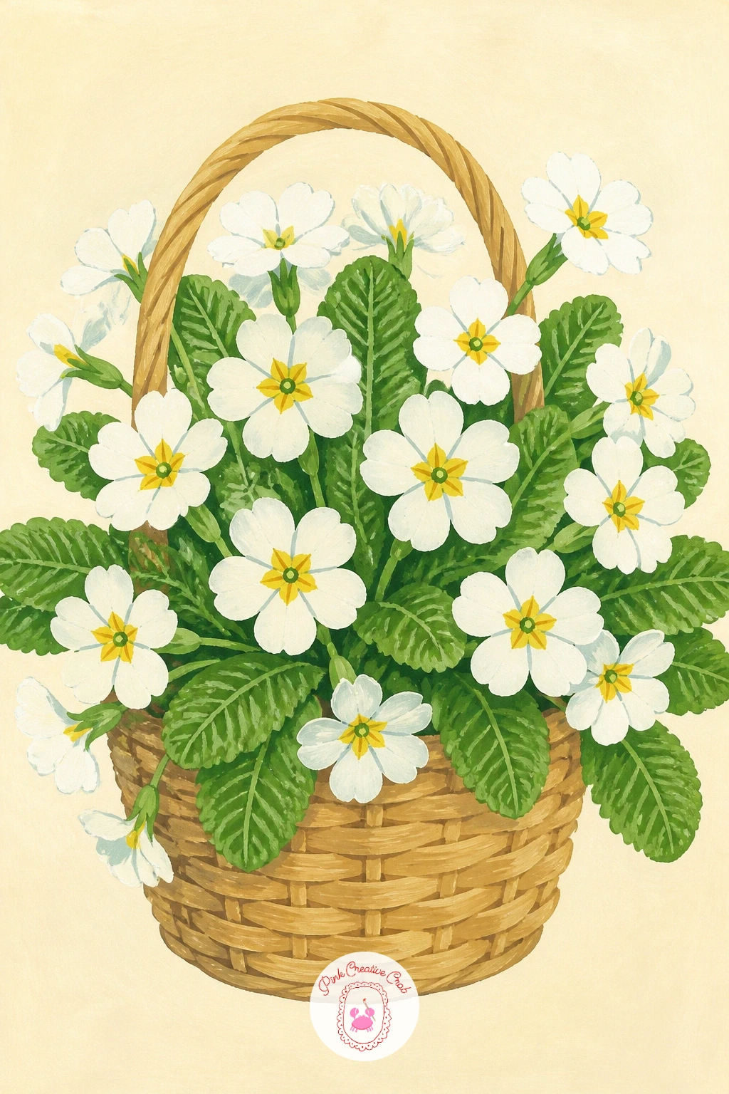 White Primroses in a Basket — Keep the gathering theme going with a simple basket of white primroses. Lily of the valley painting