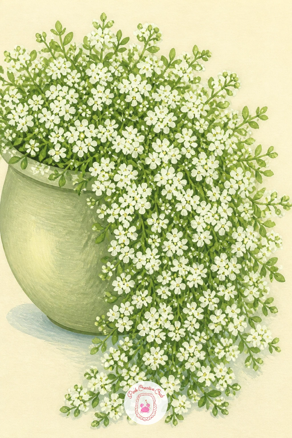 Sweet Alyssum Spilling From a Pot — Let the flowers spill over for this one: sweet alyssum cascading loosely from the edge of a pot. Lily of the valley painting