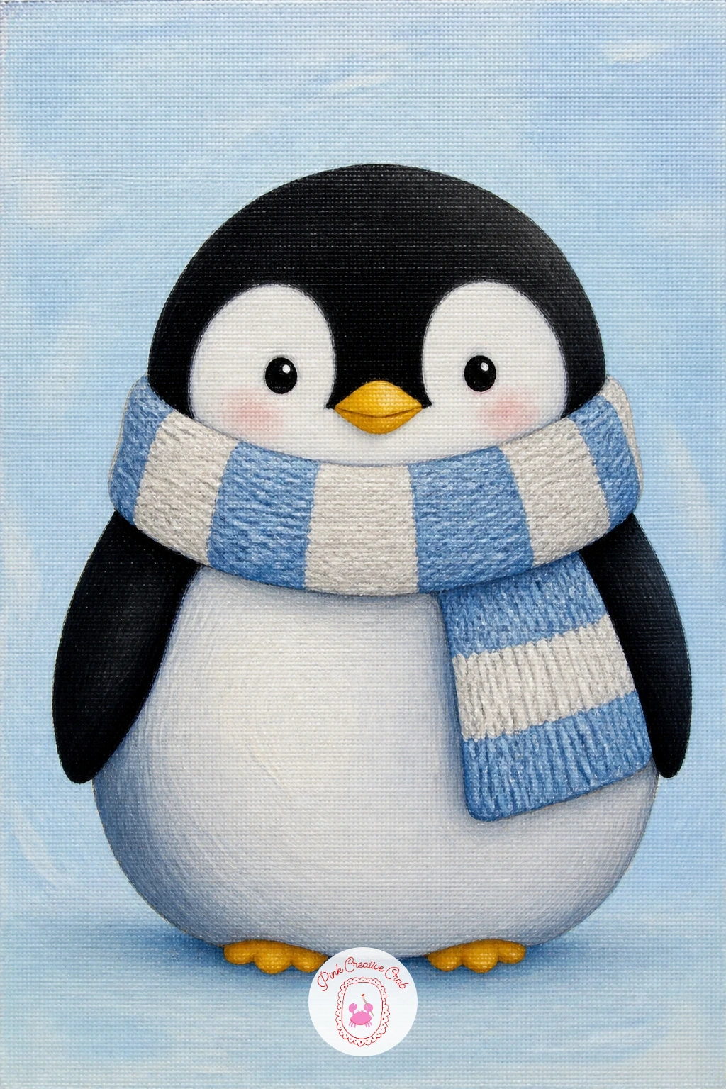 Penguin In A Knitted Scarf — Cosy things up with a penguin in a knitted scarf, one of the simplest paintings in this whole list and a nice one for a quick