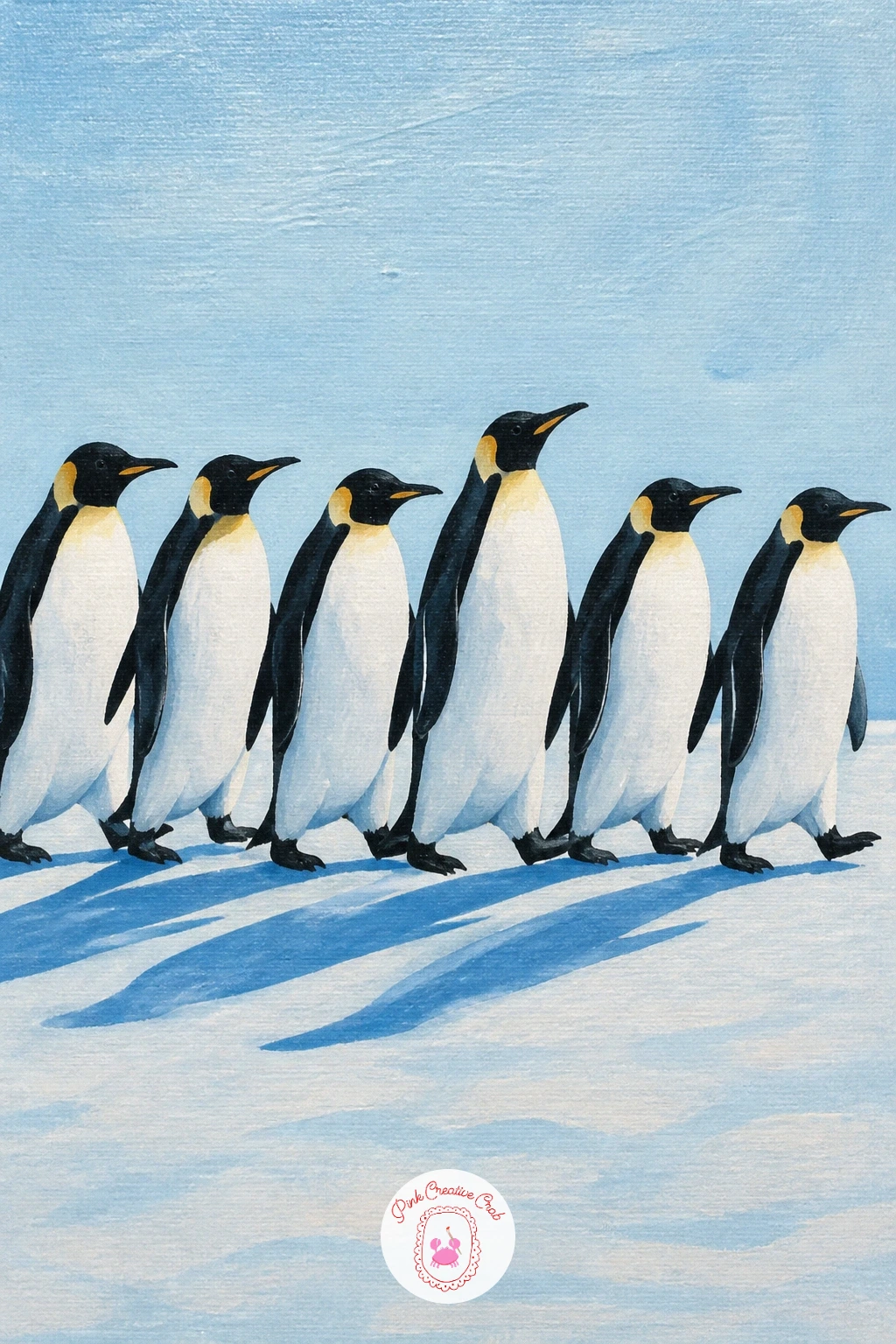 A Line Of Penguins Marching — Return to dry land for a line of penguins marching, a simple repeating composition that looks far more impressive than the effort