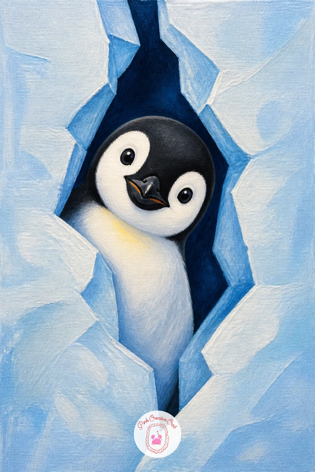 Penguin Peeking From A Crack In The Ice — Build a little mystery with a penguin peeking from a crack in the ice, a fun composition that hides most of the body