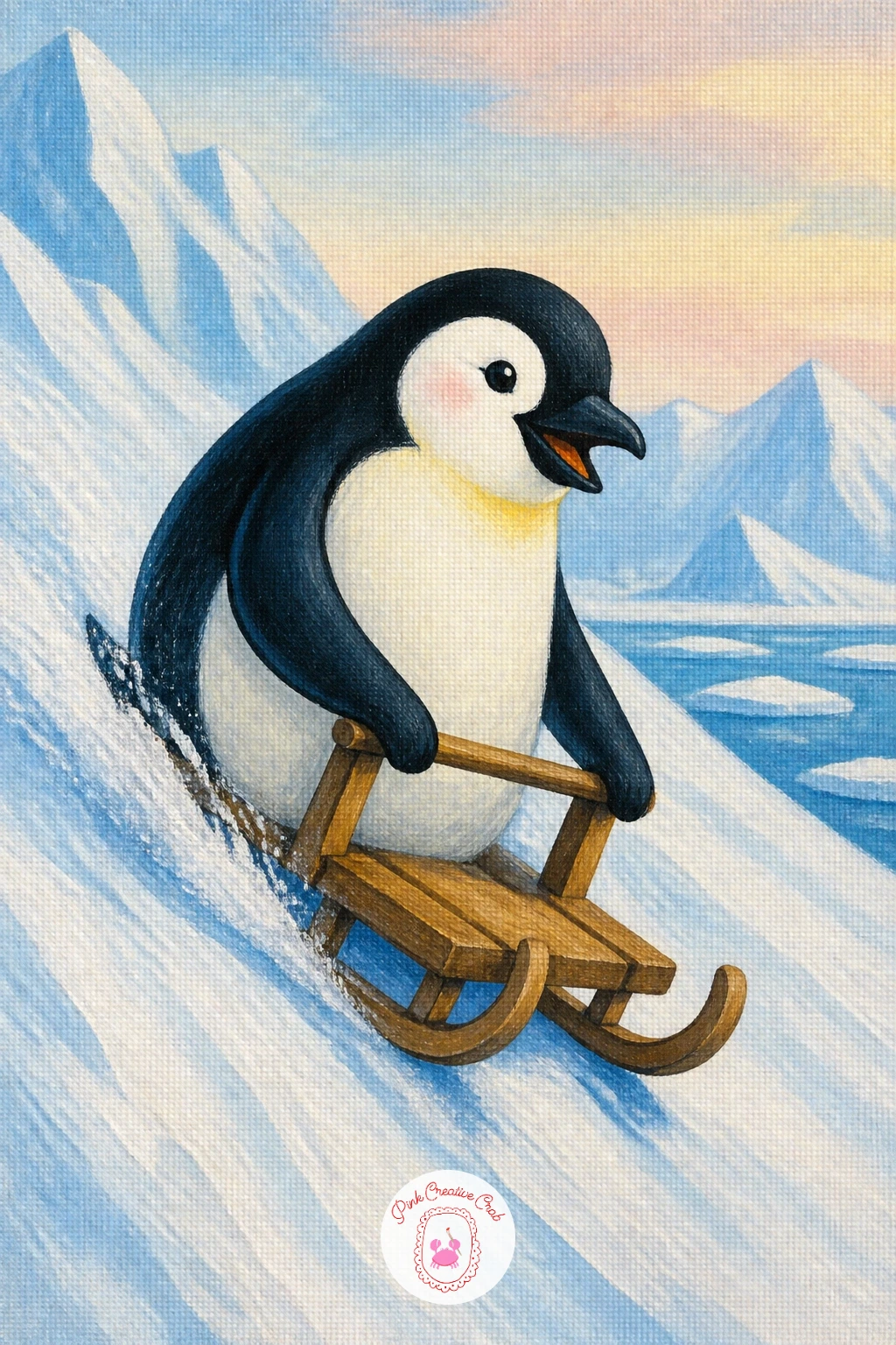 Penguin Riding A Little Sled — Have some fun with a penguin riding a little sled, a cheerful action pose that works well once the earlier marching line has