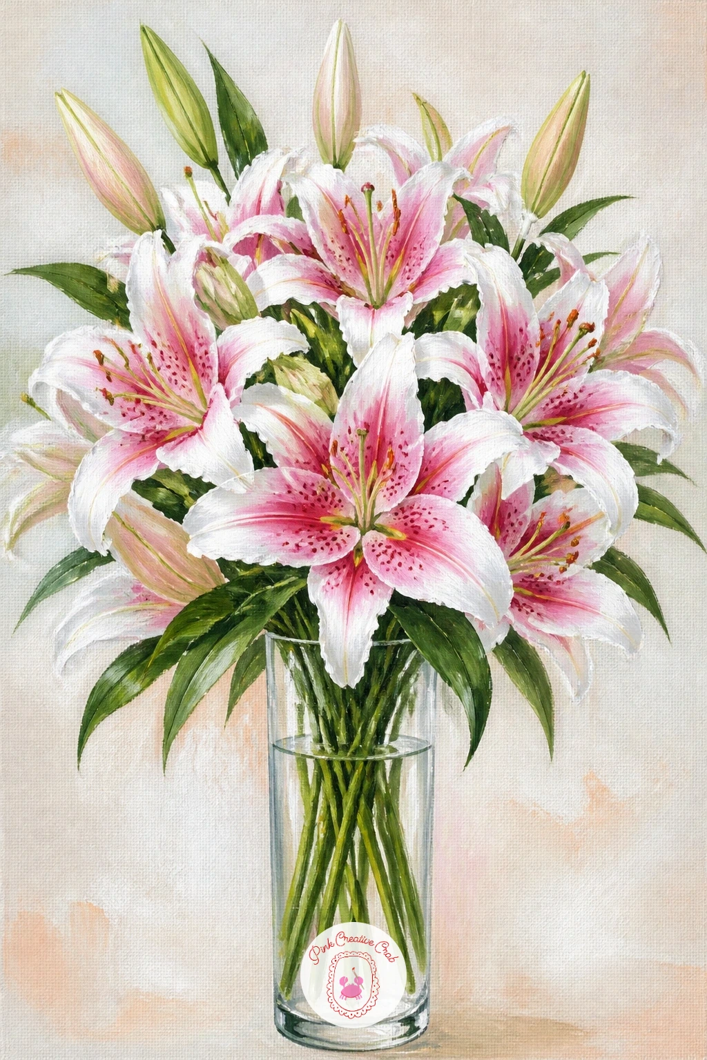 Stargazer Lily Bouquet in a Tall Vase — Start the whole series with a stargazer lily bouquet in a tall vase, since its star shaped bloom is the friendliest