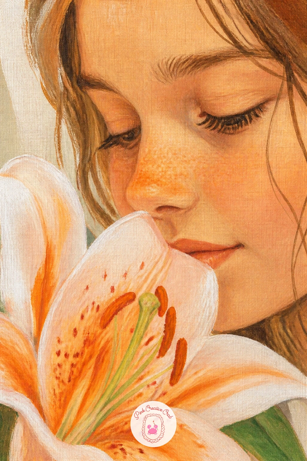 Lily Pollen on a Girl's Nose — Bring in a touch of narrative with lily pollen on a girl's nose, a small human moment that still keeps the lily as the real
