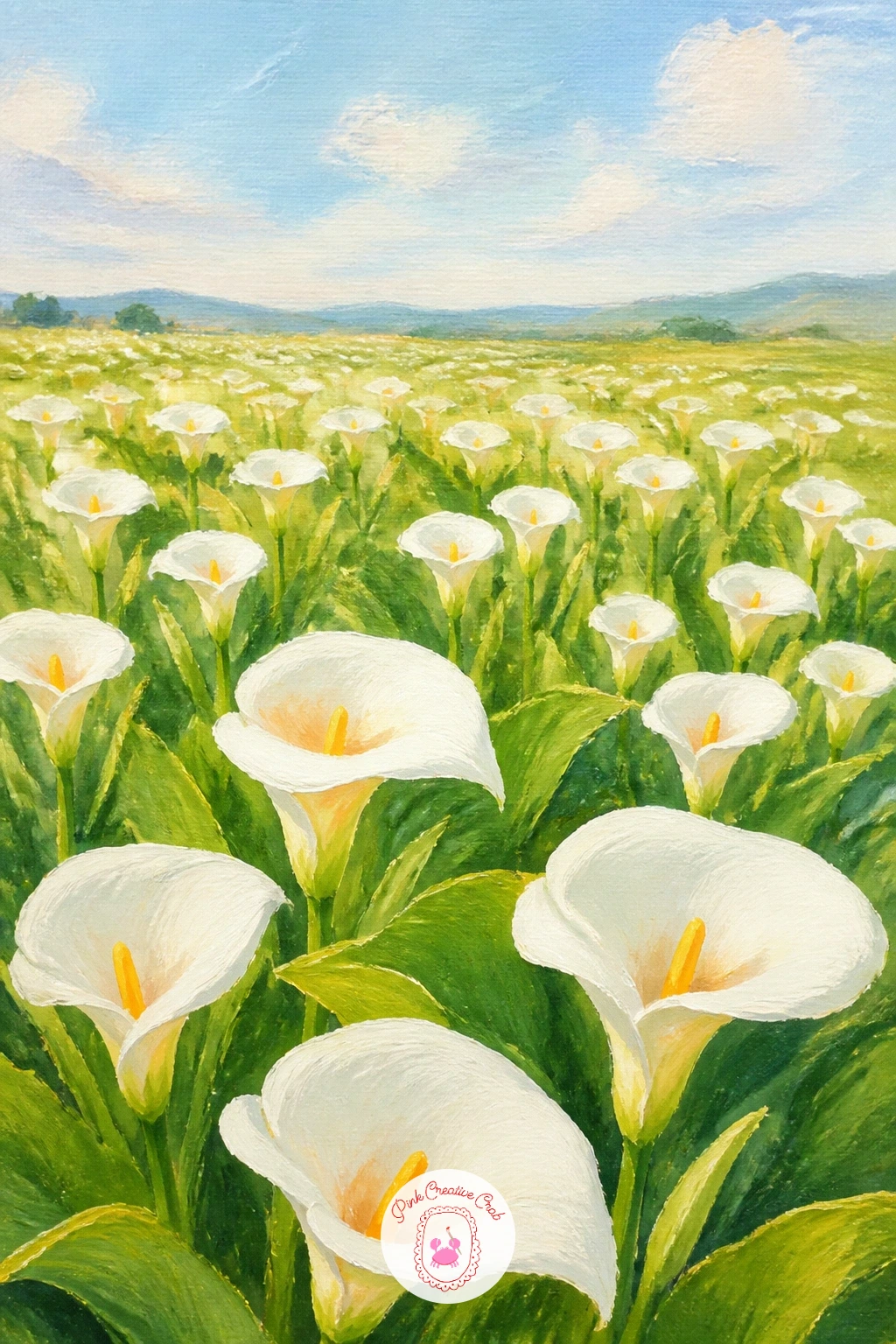 Field of Calla Lilies — Open the view right up with a field of calla lilies, a landscape built from repeating a single simple shape across the canvas. Lily