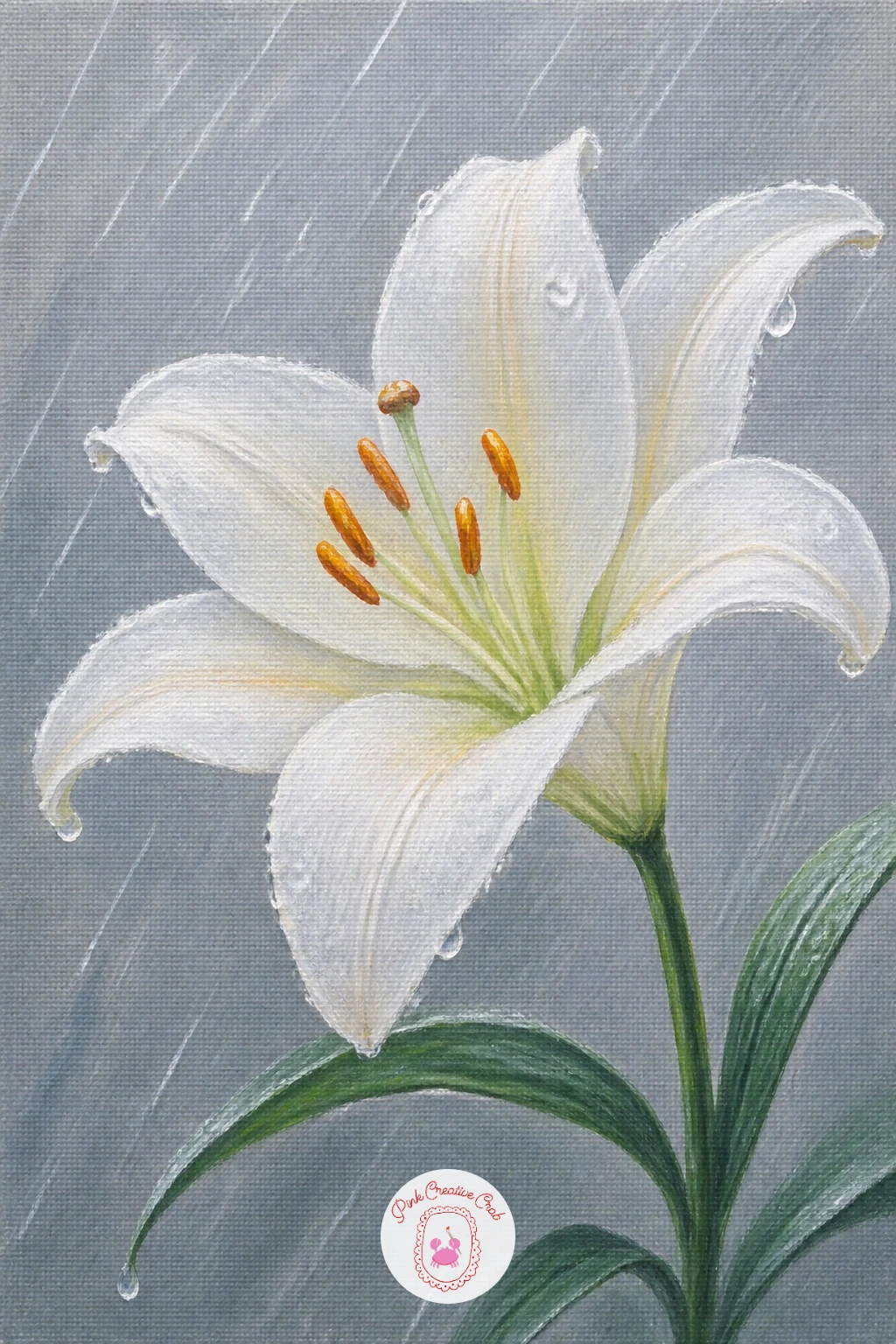 A Lily in the Rain — Bring in some weather with a lily in the rain, where wet highlights do most of the storytelling. Lily painting