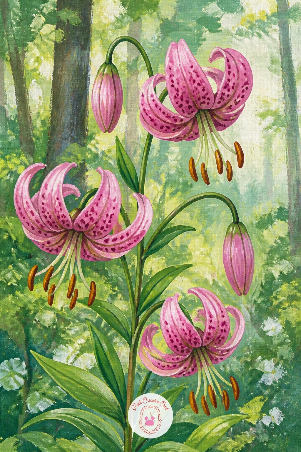 Martagon Lilies in a Woodland — Move into dappled shade with martagon lilies in a woodland, where the lily's distinctive turned back petals get their own
