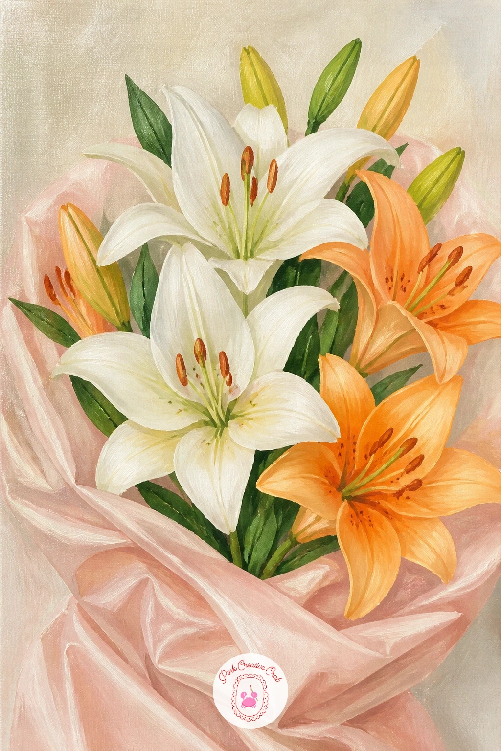 Lily Bouquet Wrapped in Silk — Give a bouquet some extra glamour with a lily bouquet wrapped in silk, where the fabric's sheen takes almost as much care as the