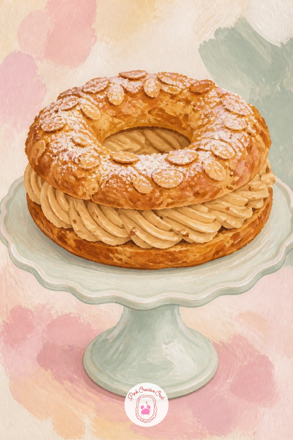 Paris-Brest On A Cake Stand — A Paris-Brest on a cake stand is really two simple shapes stacked together: a ring of choux pastry and a stand beneath it.