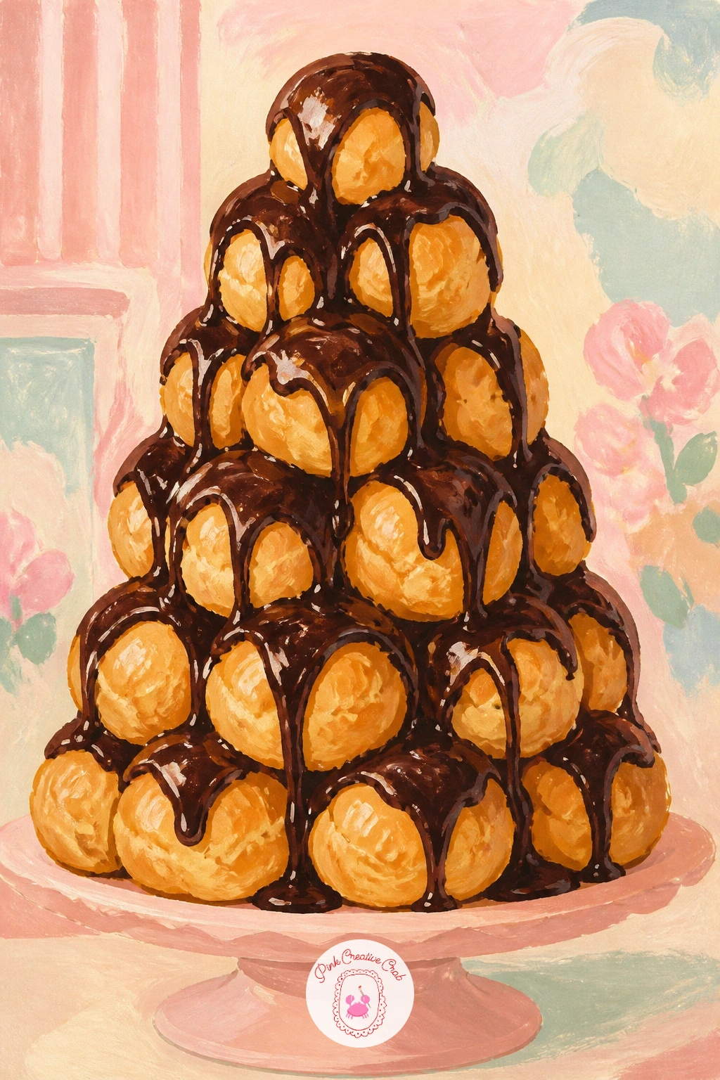 Tower Of Profiteroles — Following a sliced pastry, a tower of profiteroles is a nice change of pace since it's really just a pile of small circles. Dessert