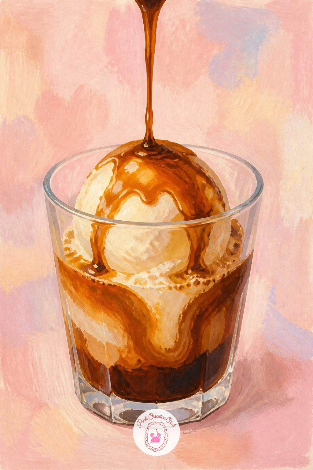 Affogato In A Small Glass — After a box of small sweets, an affogato in a small glass is a quick, satisfying single subject. Dessert painting