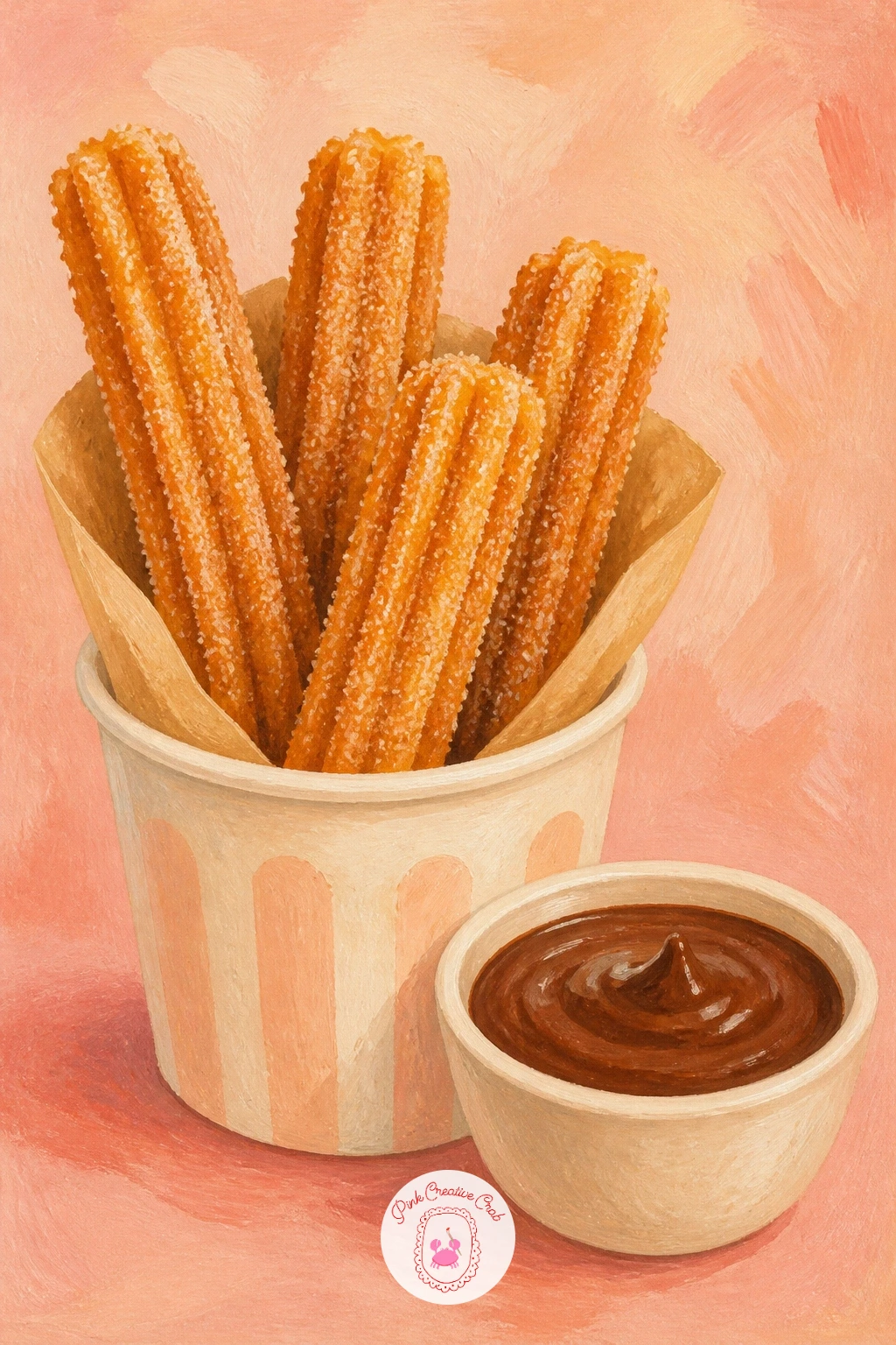 Churro Cone In A Cup With Chocolate Dip — A churro cone in a cup with chocolate dip is mostly about ridged texture, which makes it a nice one to pair with the
