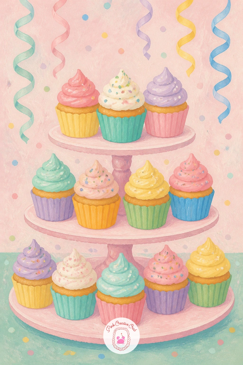 Cupcake Stand At A Birthday Party — A cupcake stand at a birthday party brings people-free celebration into the frame through color and decoration alone.