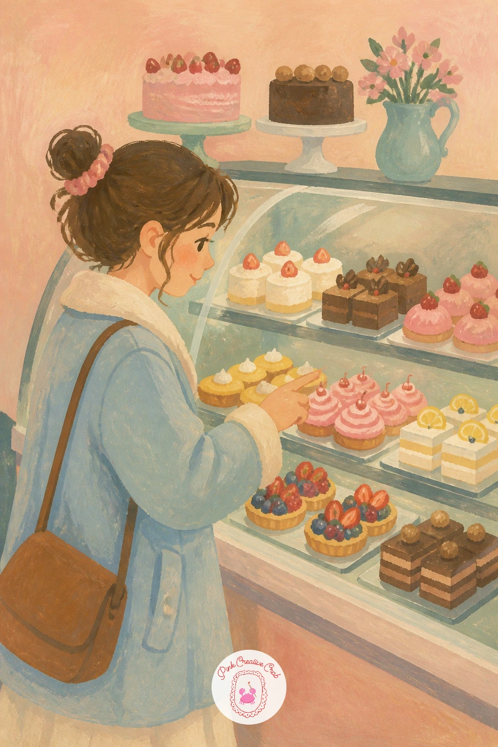 Girl Choosing Pastries At A Counter — A girl choosing pastries at a counter brings a figure into the scene for the first time on this list, so keep her simple