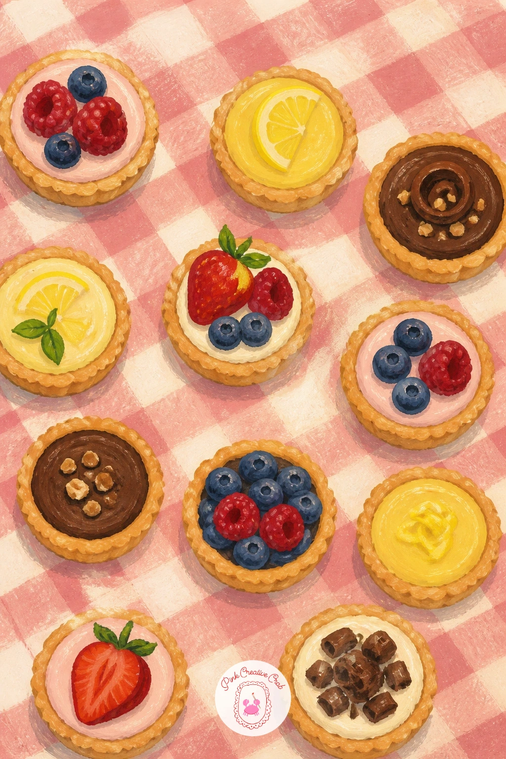Picnic Of Mini Tarts — A picnic of mini tarts spreads several small desserts across a soft blanket, making this a nice exercise in a loose, relaxed arrangement