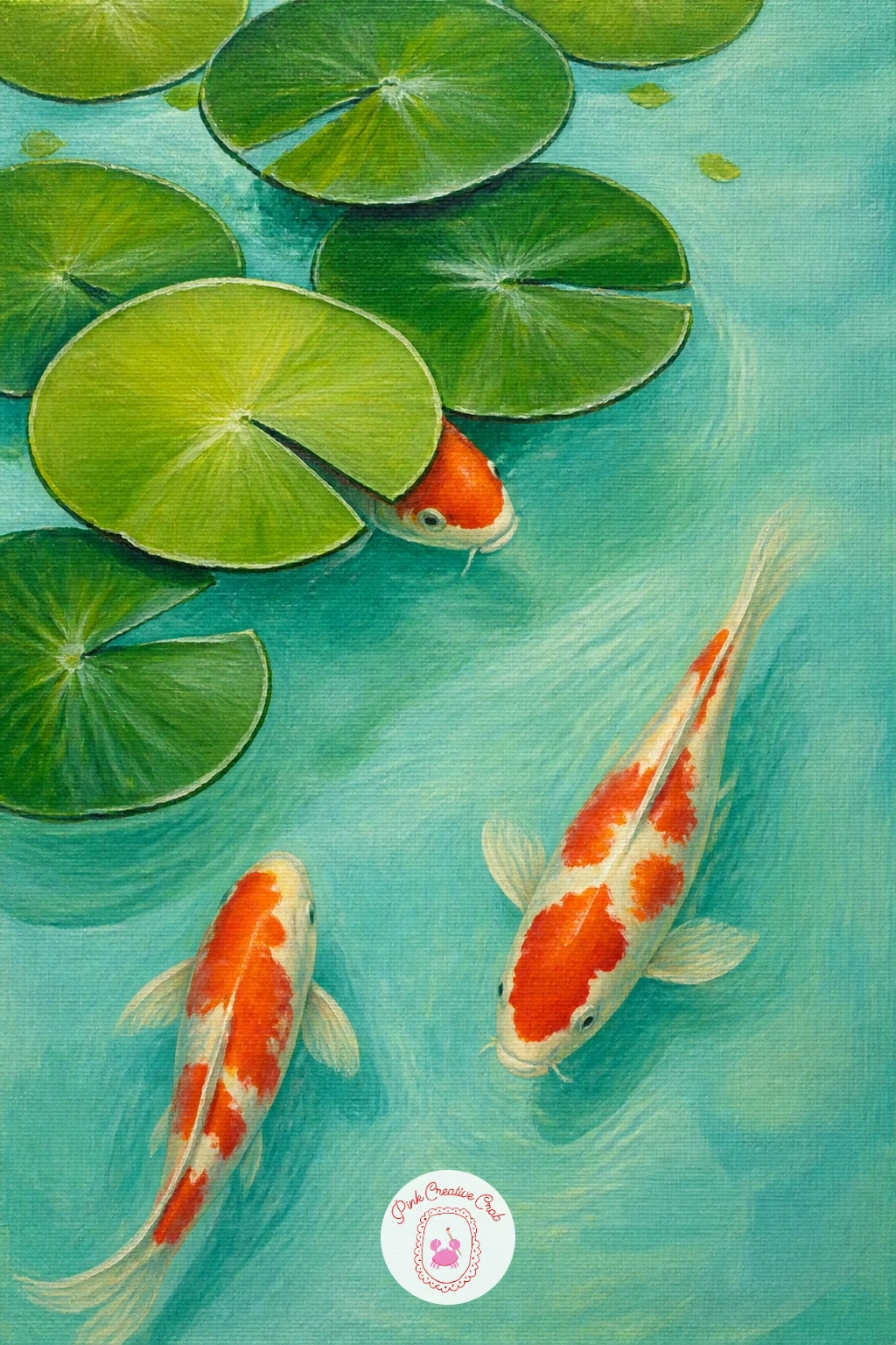 Koi Swimming Under Lily Pads — Once you are comfortable with a single fish shape, add lily pads floating above koi swimming beneath the surface. Koi fish