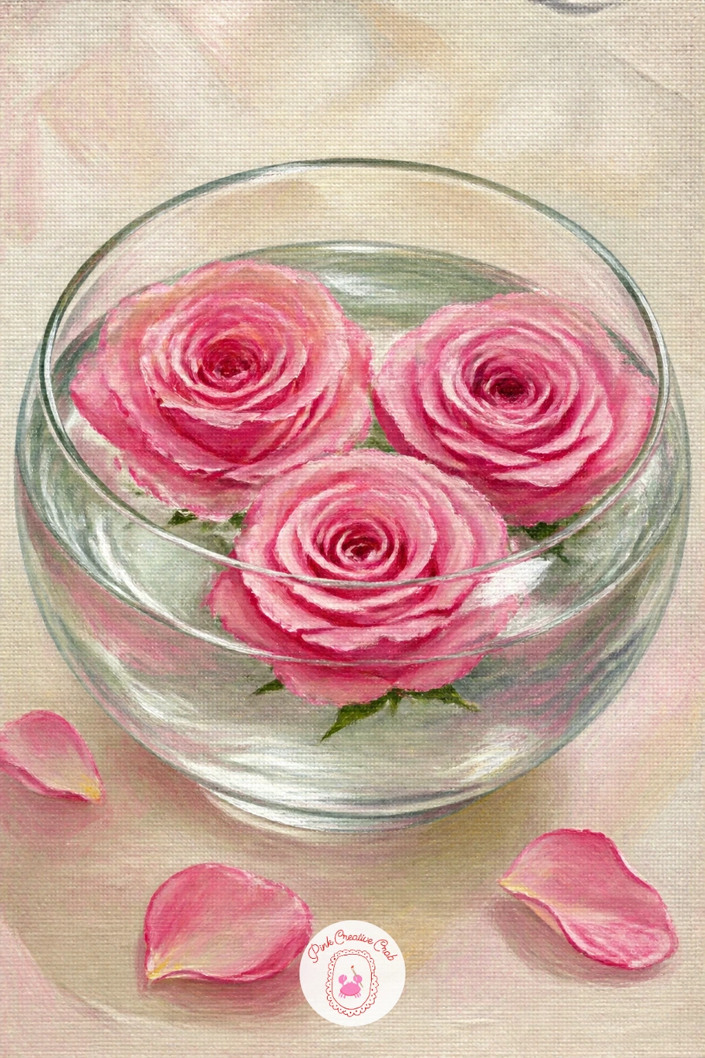 Roses Floating in a Bowl of Water — Water changes how a rose behaves on canvas, so this one is a nice change of pace. Rose painting