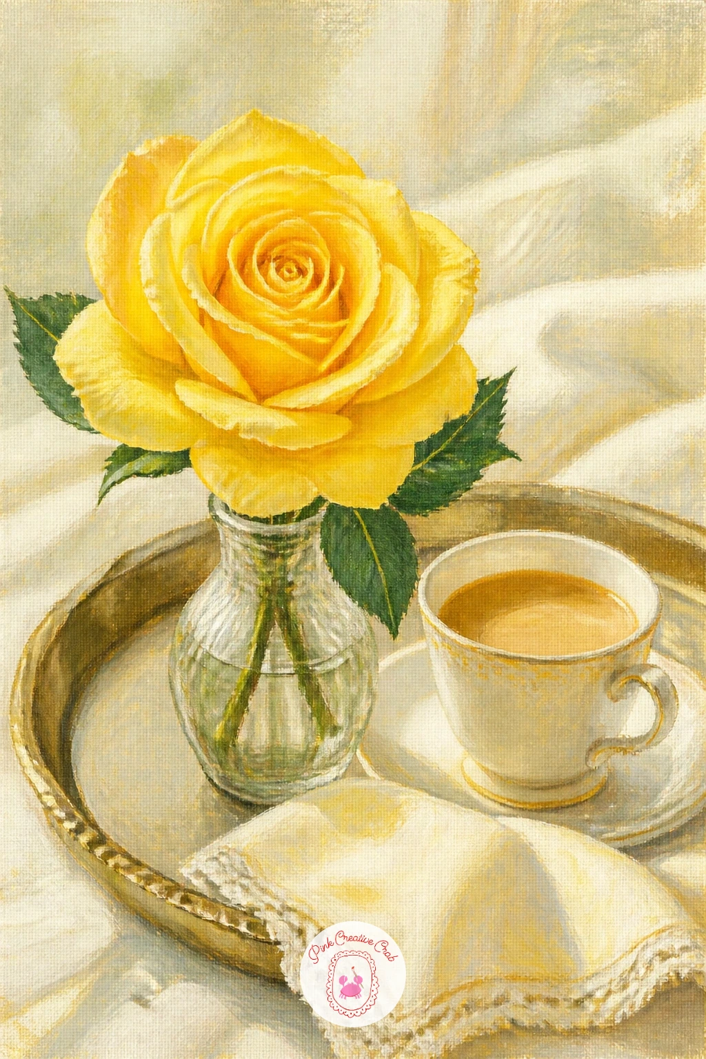 Yellow Rose on a Breakfast Tray — Bring a rose indoors and let it share the canvas with a small still life. Rose painting