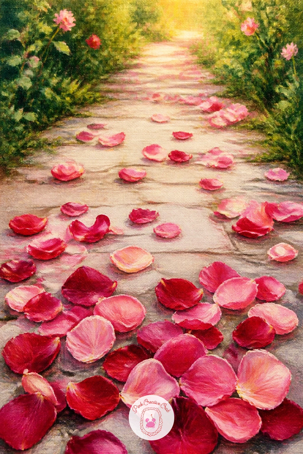 Path of Rose Petals — Petals scattered on a path make a lovely close-up composition without needing a single whole bloom. Rose painting