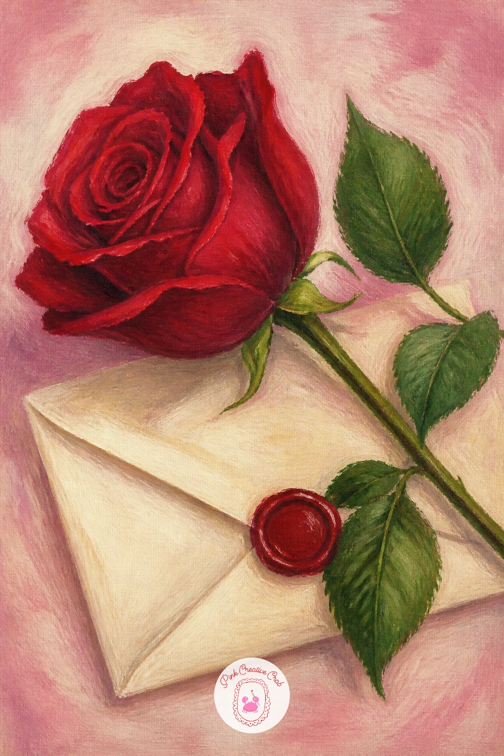Rose on a Love Letter With a Wax Seal — Go small and intimate with this one: a folded or partly unfolded letter on a flat surface, one rose laid diagonally