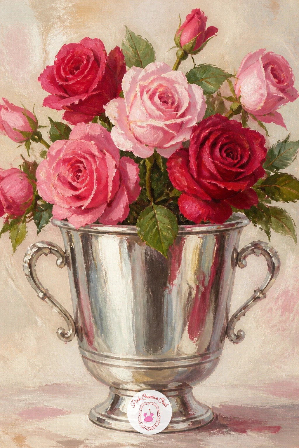 Roses in a Silver Champagne Bucket — Metal and flowers together make a nice textural challenge. Rose painting