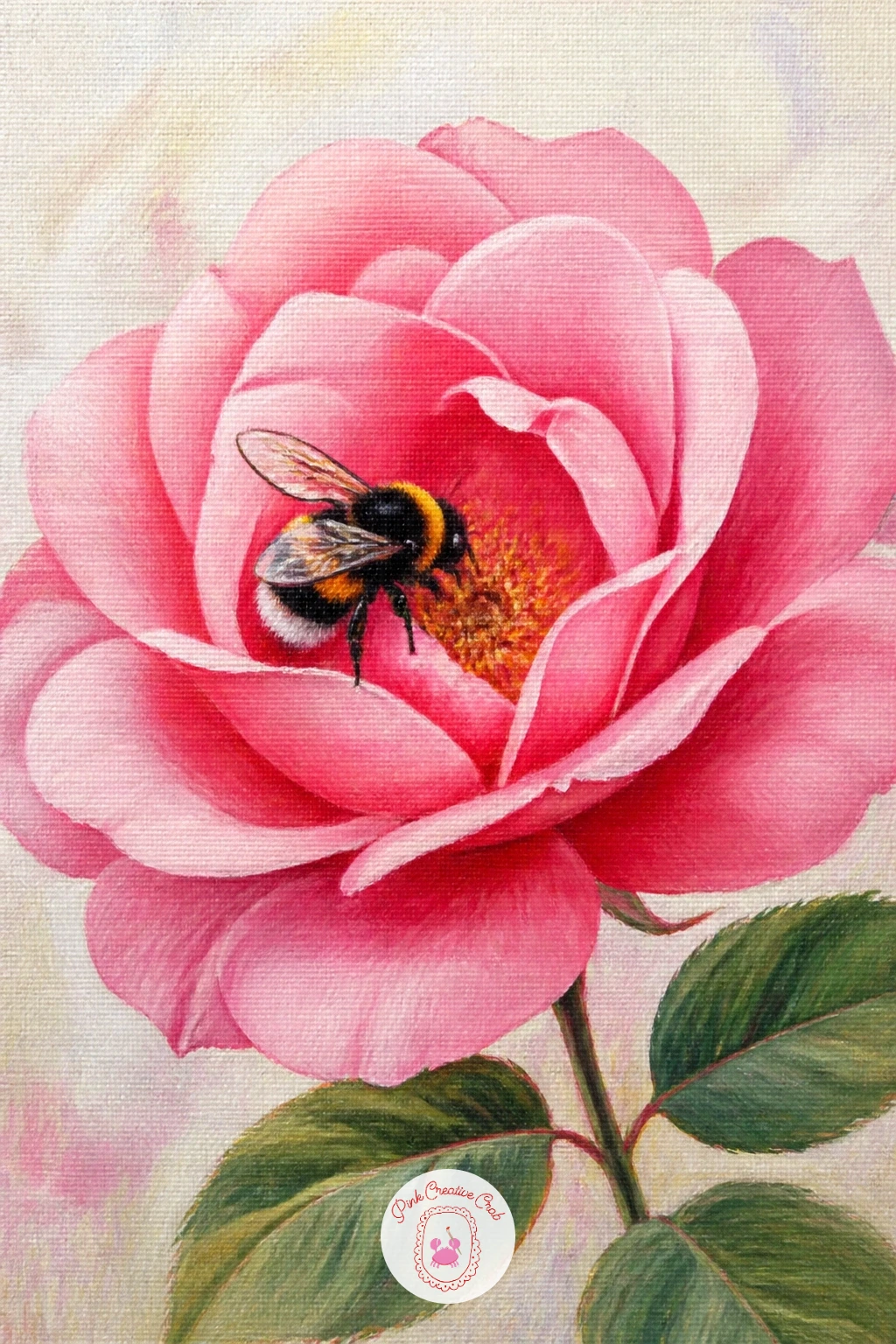 Bumblebee on a Rose — Add a tiny visitor to a single bloom for a bit of garden story. Rose painting