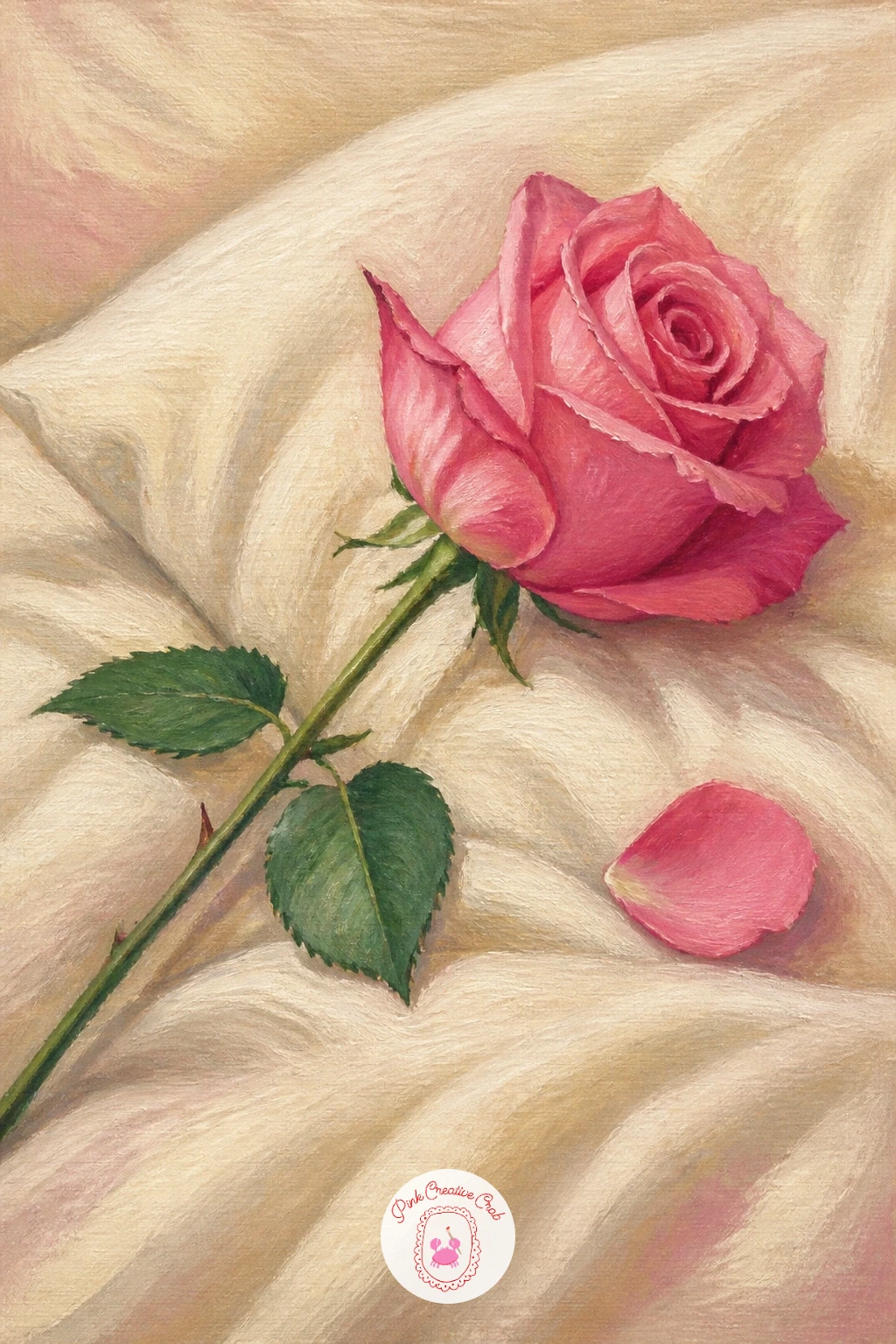 Single Rose on a Pillow — Bring the rose into the bedroom for something soft and quiet. Rose painting