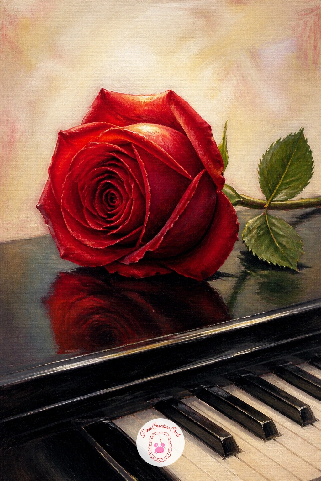 Red Rose on a Piano — Close the garden theme with something a little more dramatic indoors: a single red rose resting on the glossy black lid of a piano. Rose