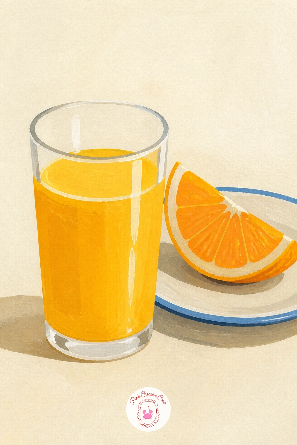 Glass of Fresh Orange Juice at Breakfast — Carrying that juicy mood to the table, a glass of fresh orange juice at breakfast is a cheerful close-up still life.