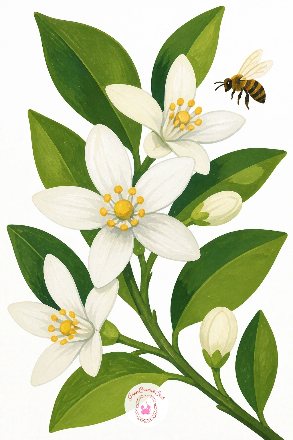 Orange Blossom on a Branch With a Bee — Pausing on something smaller and softer, orange blossom on a branch with a bee is a delicate botanical study that still