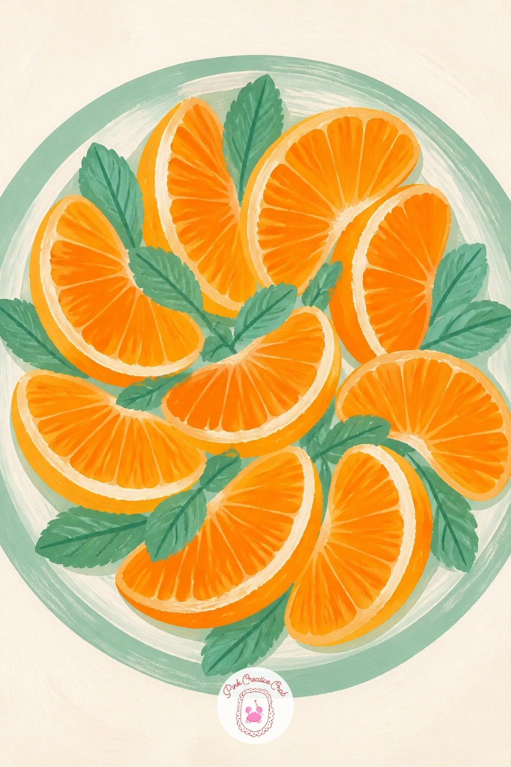 Orange Segments on a Plate With Mint — Simplifying things again, orange segments on a plate with mint is a clean, graphic still life built from repeated